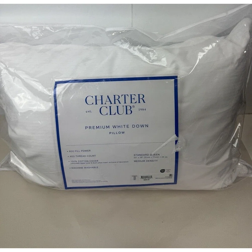 Charter Club White Down Medium Density Pillow, Standard/Queen $200